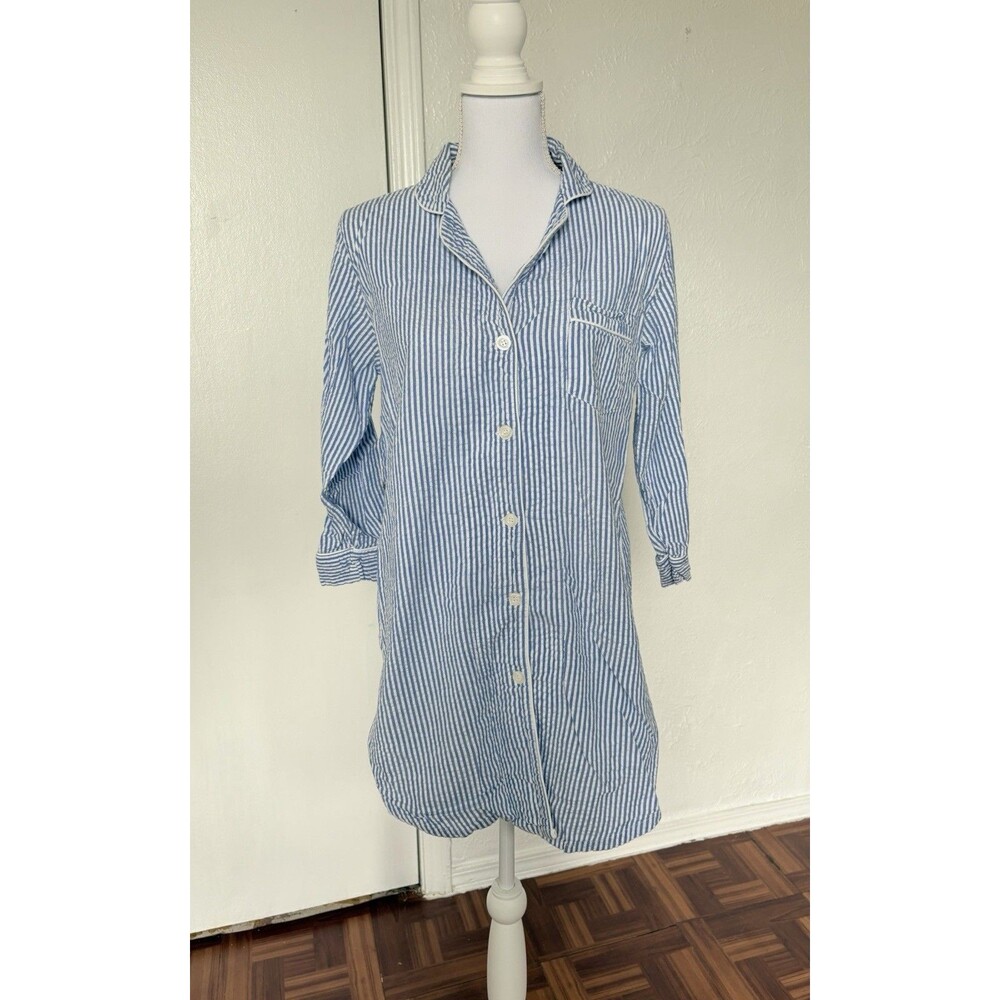 Bella IL Fiore Women’s Blue And White Striped Pajama Gown Size S/M 100% Cotton